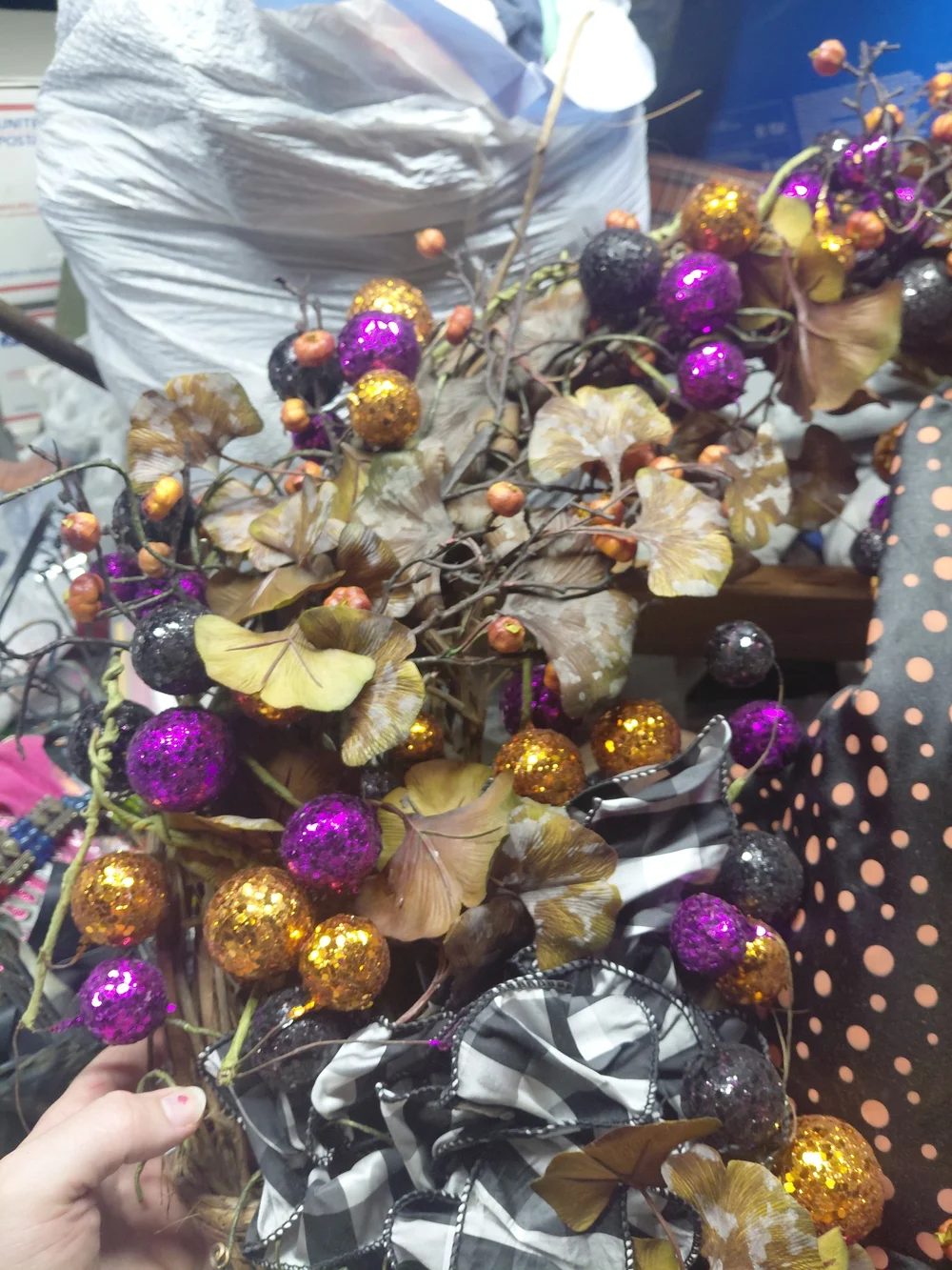 handcrafted witch hat Halloween wreath adorned with Casting A Spell Skull